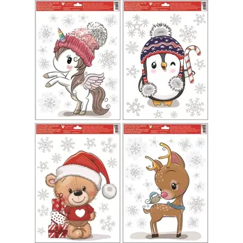 Okenní dekorace Okenní fólie zvířátka v zimě s glitry 30 x 42 cm