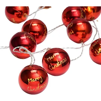 Vánoce ACA Lighting LED vánoční girlanda - kuličky červené, teplá bílá, 3x baterie AA, 160 cm, IP20