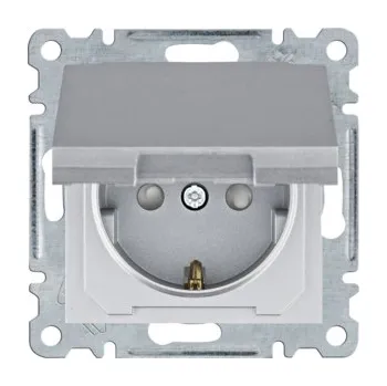 Elektrická zásuvka Hager WL1162 Zásuvka schuko s clonkami a víčkem, stříbrná mat