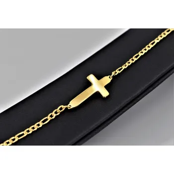 Náramek Dámský náramek z pozlacené chirurgické oceli – Kříž MO Délka: 19 cm