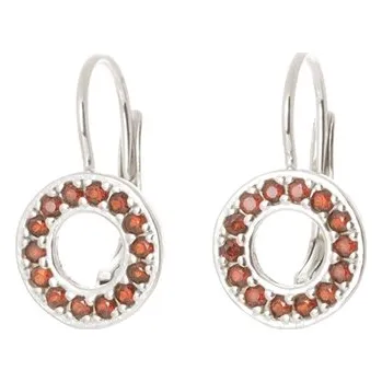 Náušnice Dámské stříbrné náušnice kolečka s českými granáty STNAU1929F + dárek zdarma