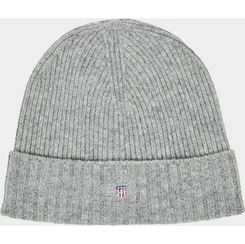 Kšiltovka ČEPICE GANT UNISEX. SHIELD WOOL BEANIE GREY MELANGE