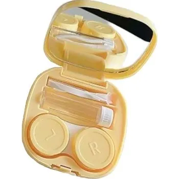 Brýlová obroučka Přenosná cestovní krabička se zrcátkem na kontaktní čočky - Žlutá