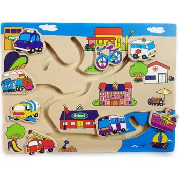 Dřevěný motorický labyrint- dopravní prostředky, hlavolam