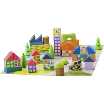 ostatní stavebnice Jeujura Dřevěná stavebnice Vesnička z kostek 40 dílů