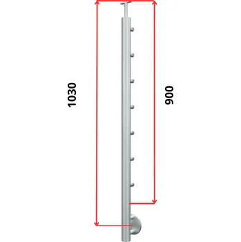 Zábradlí Hahn Steel Konfigurátor - nerezový sloupek O42,4mm - 7 x výplň O12mm - vnitřní, AISI 304 - brus, boční kotvení Typ držáku madla: Model 0718.242 - kulaté madlo ⌀42,4mm, Výška sloupku - nad podlahou: 900mm, Parametry sloupku pod úrovní podlahy: 50*130mm