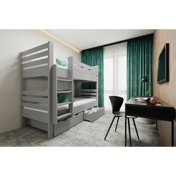 Postel Patrová postel MIKOL 2v1 200x90 cm šedá + šuplíky + rošty ZDARMA