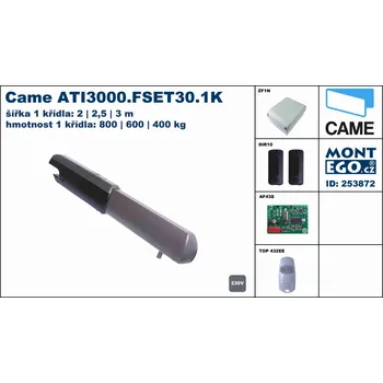 Pohon brány Came ATI3000.FSET30.1K set elektrického pohonu pro 1-křídlová vrata do 3m průjezdu, 230V
