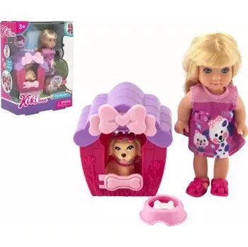 Panenka Kiki Anlily kloubová plast 12cm s mazlíčkem v boudě v krabičce 12x16x6cm