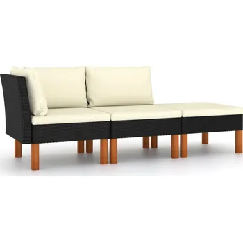 Zahradní pohovka Petrashop 3dílná zahradní sedací souprava polyratan a masivní eukalyptus Černý315766