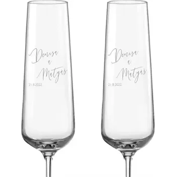 Sklenice Svatební skleničky na sekt se jmény a datem svatby, 2 ks (Do poznámky v nákupním košíku napište jména novomanželů a datum svatby)