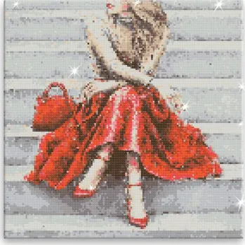 Diamantové malování Diamantové malování - Blondýna v rudém - 40x40 cm, bez dřevěného rámu - CZ výroba