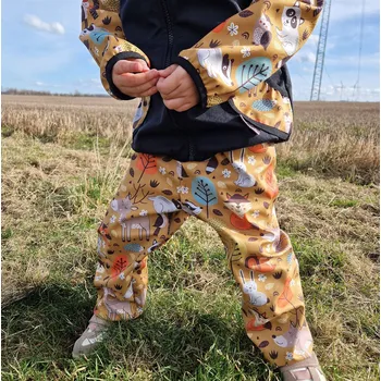 Dívčí kalhoty Yháček Softshellové kalhoty Yháček, jarní, lesní zvířátka okr Velikost: 74