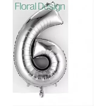 Balónek Balonek foliový 35cm číslice "6" stříbrná (foil balloon)