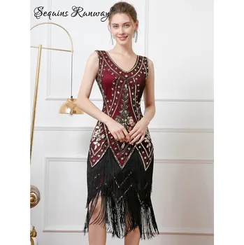 Dámské šaty Midi společenské šaty Sequins SQ795 Barva: Vínová, Velikost: L