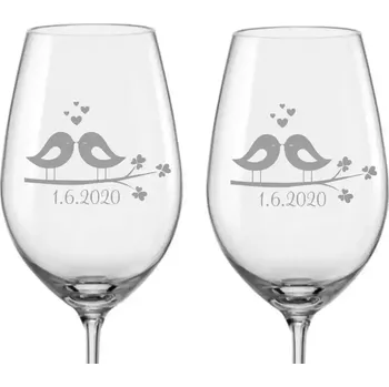 Sklenice Svatební skleničky na víno Ptáčci, 2 ks (Do poznámky v nákupním košíku napište datum svatby)
