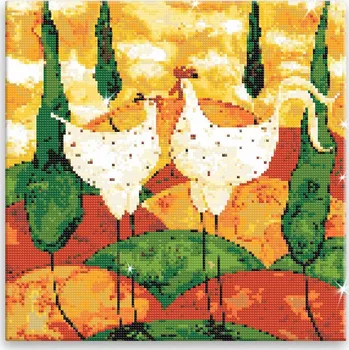Diamantové malování Diamantové malování - Slepička s kohoutkem - 40x40 cm, bez dřevěného rámu - CZ výroba