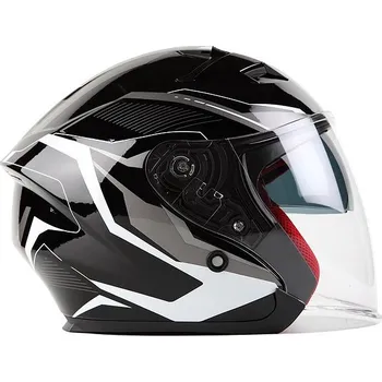 Helma na motorku MAXX - OF 878 Skútrová s plexi a sluneční clonou - černo-stříbrná XXL