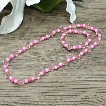 Náhrdelník Set dětské korále a náramek - světle růžový