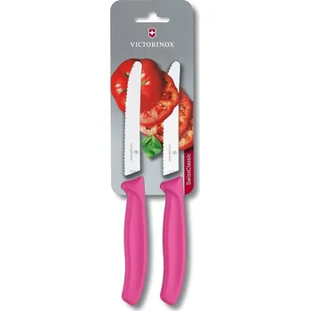 Sada 2 ks zoubkovaný nožů na rajčata Victorinox Swiss Classic 11 cm, růžová