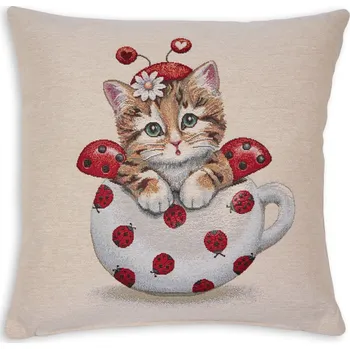 Povlečení Tegatex Gobelínový povlak na polštář - Koťátko v hrnečku 42*42 cm