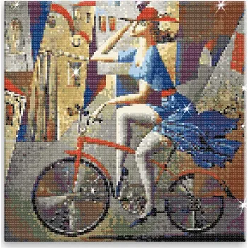 Diamantové malování Diamantové malování - Žena na kole - 40x40 cm, plátno vypnuté na rám - CZ výroba