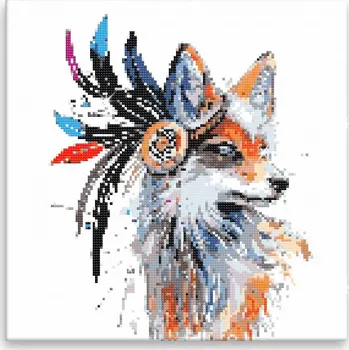 Diamantové malování Diamantové malování - Liška s péry - 40x40 cm, bez dřevěného rámu - CZ výroba