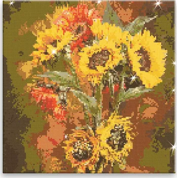 Diamantové malování Diamantové malování - Slunečnice ve váze - 80x80 cm, bez dřevěného rámu - CZ výroba