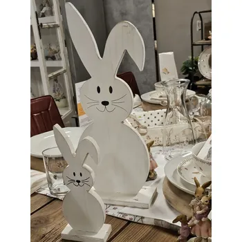 Bílá antik dekorativní dřevěná figurka králík - 10*5*26 cm