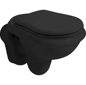 WC sada RETRO závěsná WC mísa, 38x52cm, černá mat