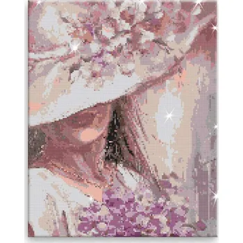 Diamantové malování Diamantové malování - Dáma s kloboukem - 40x50 cm, bez dřevěného rámu - CZ výroba
