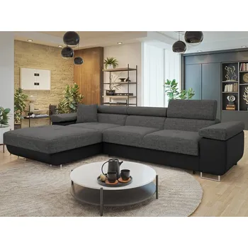 Sedací souprava Rohová rozkládací sedačka ve tvaru L Torezio Mini, Potah: ekokůže Soft 011 (černá) + Lux 06, Strana: levá MIRJAN 5903211315657