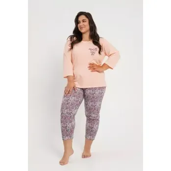 Dámské pyžamo Taro, dámské pyžamo 3017-Melisa, dlouhý rukáv, meruňková, vel. 4XL