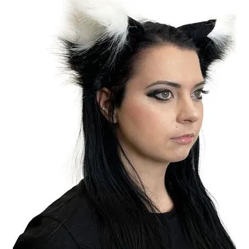 Karnevalový doplněk imago Plyšové uši - Liška (tmavé), barva černo-bílá