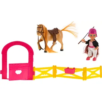 Mikro Trading Panenka 11cm s koněm a ohradou v krabičce