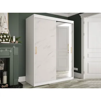 Šatní skříň Šatní skříň se zrcadlem Nonnus 150 T2, Úložný prostor: ne, Barva: bílá matná / bílá mramor MIRJAN 5903211110184