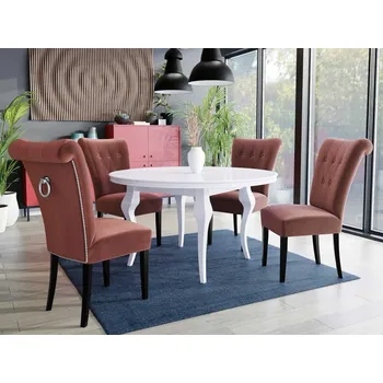 Nábytek Stůl Julia FI 120 se 4 židlemi ST65 s klepadlem 10, Klepadlo: chrom, Barva křesla: černá, Barva stolu: bíly lesk, Potah: Magic Velvet 2258 MIRJAN 5903211164347