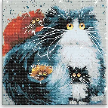 Diamantové malování Diamantové malování - Kočka s koťaty - 40x40 cm, bez dřevěného rámu - CZ výroba