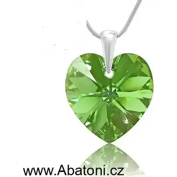Náhrdelník Swarovski Elements Heart krystal 18mm - Stříbrný náhrdelník (přívěsek + řetízek) zelené srdce, srdíčko 32020.5 Peridot (zelená světlá)