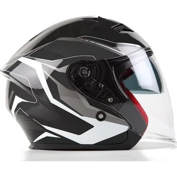 Helma na motorku MAXX - OF 868 3XL extra velká skútrová otevřená s plexi a sluneční clonou - černo bílo stříbrná