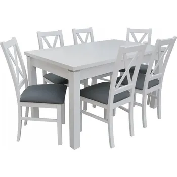 Stůl s židlemi pro 6 osob - RK099, Barva dřeva: bílá, Potah: ekokůže Soft 017 MIRJAN 5903211131271