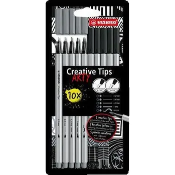 Stabilo Linery Creative Tips ARTY, sada, černá, šedá, 5 šířek stopy, STABILO 89/10-1-20 467587