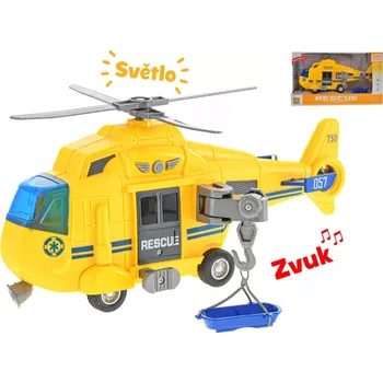 autíčko Helikoptéra 28cm na setrvačník na baterie se světlem a zvukem žlutá v krabičce