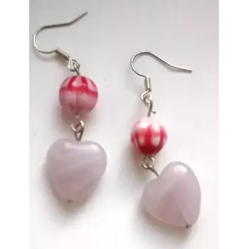 Náušnice náušnice růžové srdce s korálkem