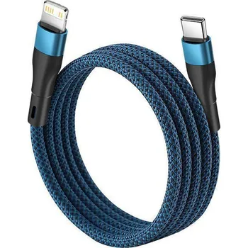 Datový kabel Prémiový magnetický opletený USB-C / Lightning nabíjecí kabel 1m 30W Barva: Tmavě modrá
