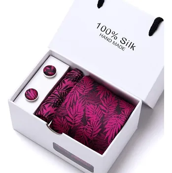 Kravata Luxusní Kravata Tropical | Manžetové knoflíčky | Kapesníček Vínová