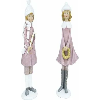 Bytová dekorace Dekorace dívka v zimním s hůlkou/věncem, růžová/zlatá, 8x20x4,5cm, balení obsahuje 2 kusy!|Ego Dekor
