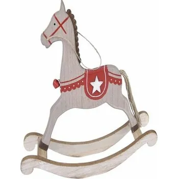 Dekorace koník houpací, bílá/červená, 37x32,5x7,5cm, ks|Ego Dekor