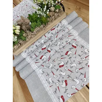 ubrus Běhoun - čápi na šedé v kombinaci s šedou