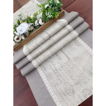 ubrus Běhoun - nápisy a razítka na béžové